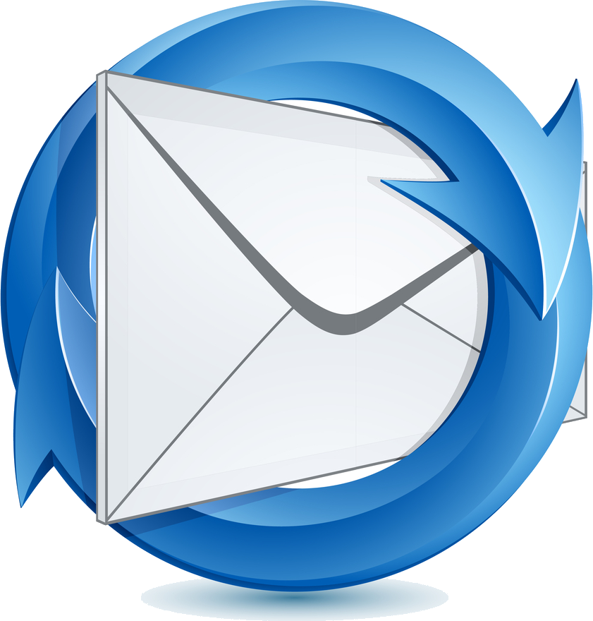 A blue and white logo of an email